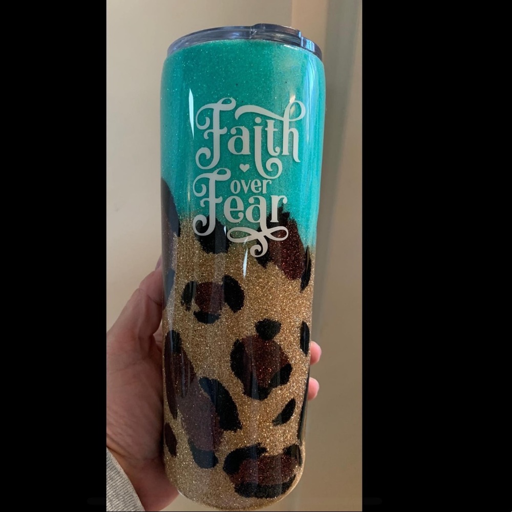 Faith Over Fear Leopard Tumbler